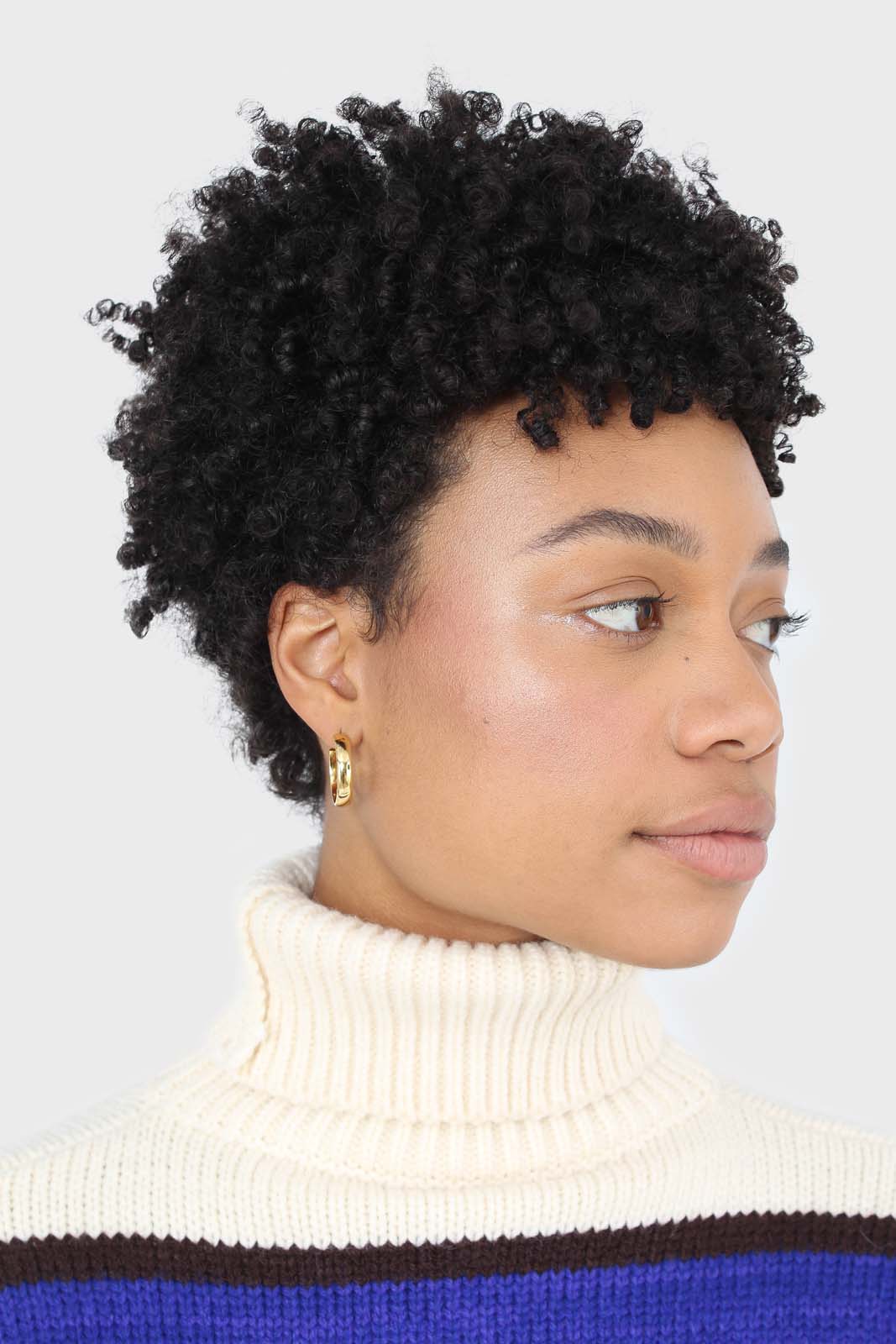 Ivory and cobalt blue bold striped turtleneck jumper