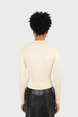 Light beige zip up fitted knit top