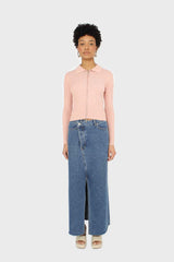 Pink zip up fitted knit top