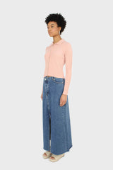 Pink zip up fitted knit top