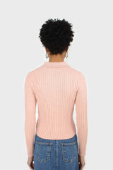 Pink zip up fitted knit top