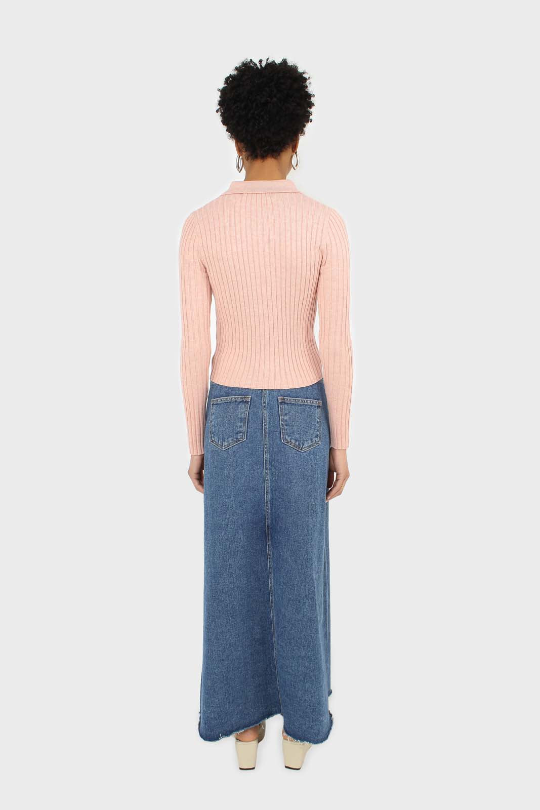 Pink zip up fitted knit top