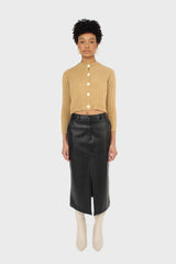 Dark beige fuzzy cropped cardigan