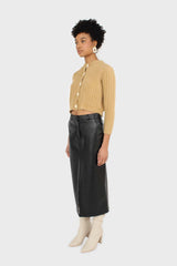 Dark beige fuzzy cropped cardigan