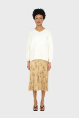 Ivory side slit V neck angora jumper