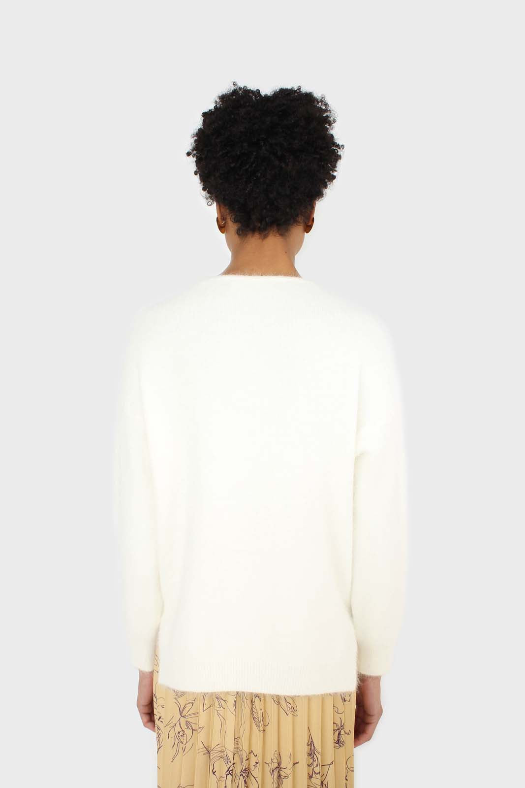 Ivory side slit V neck angora jumper