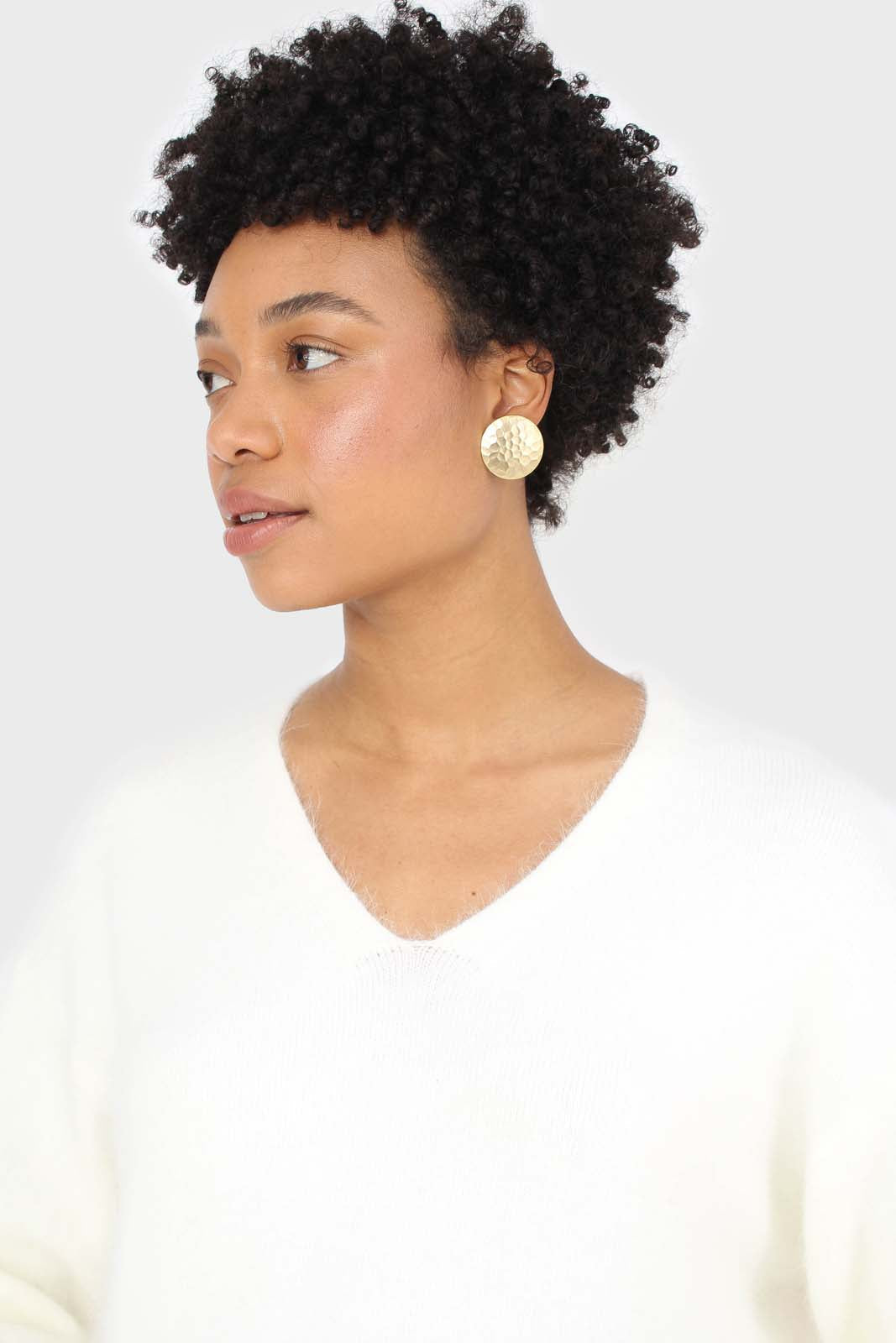 Ivory side slit V neck angora jumper