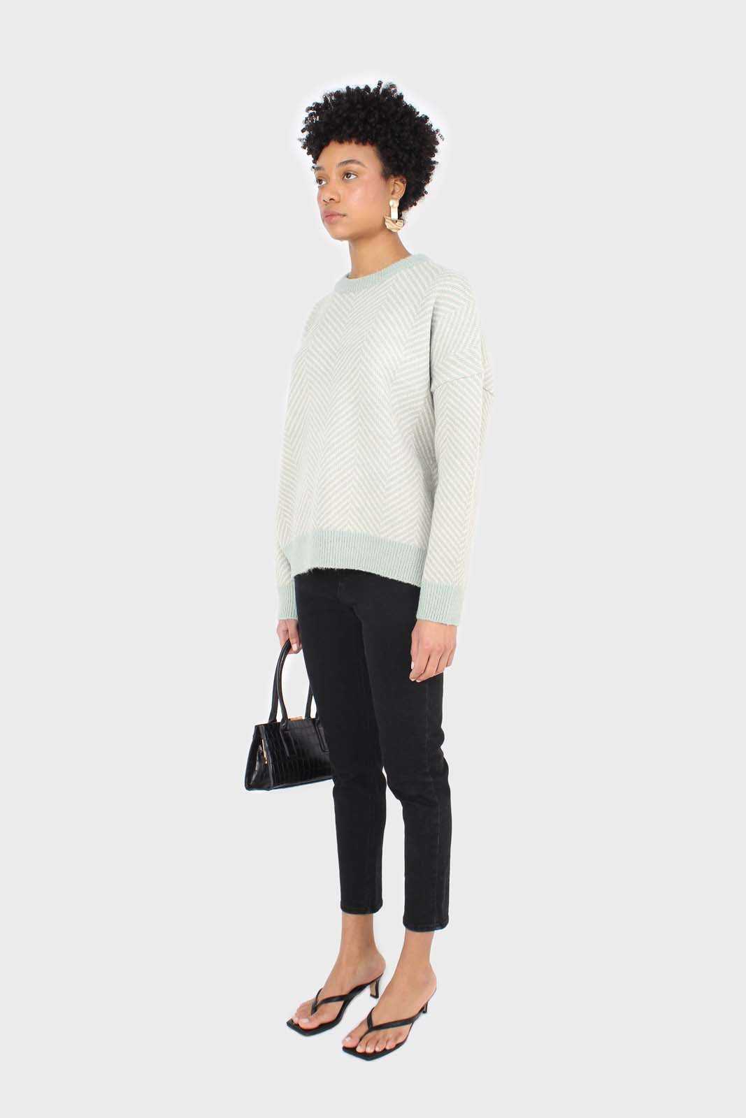 Mint herringbone fitted crew neck jumper