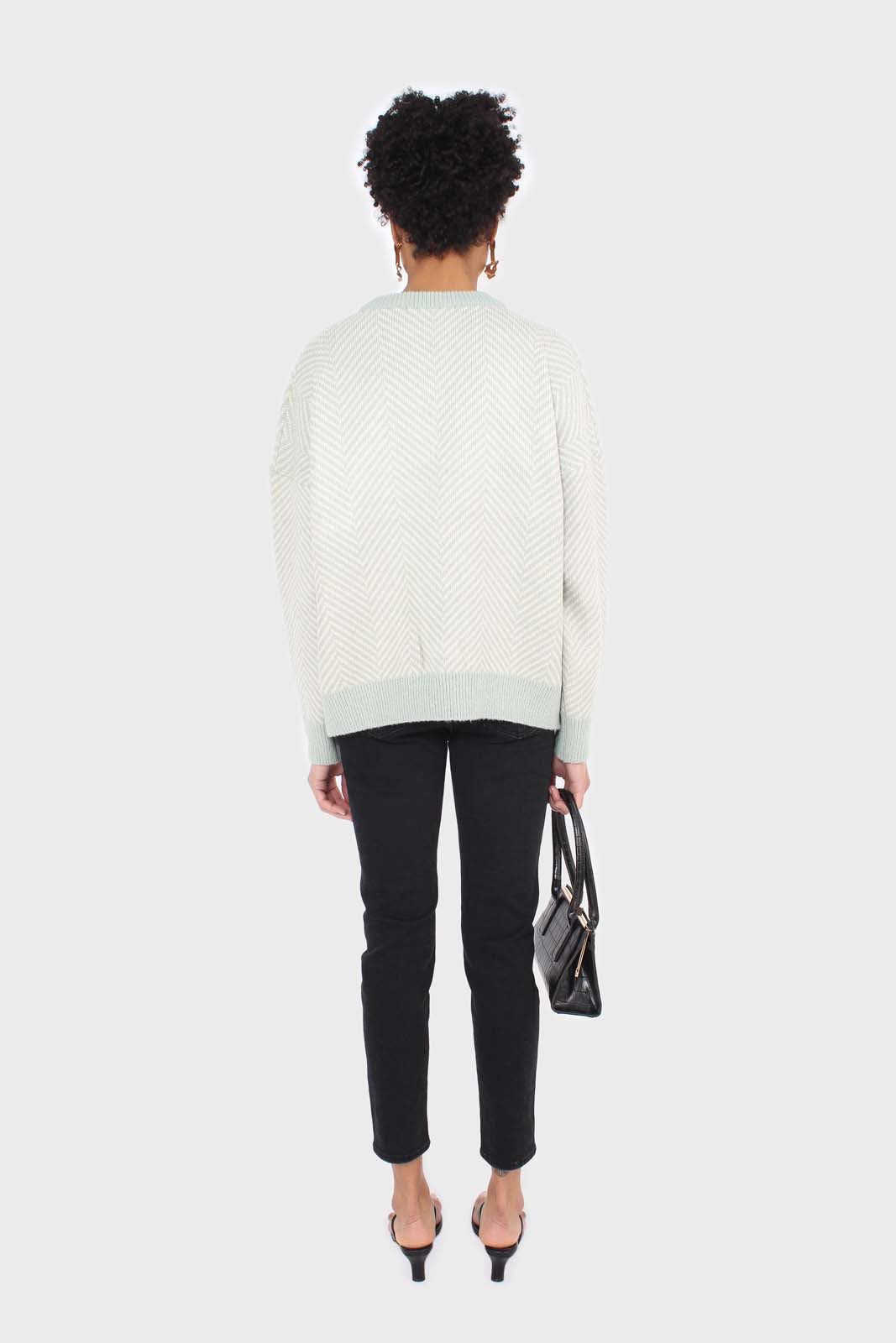Mint herringbone fitted crew neck jumper