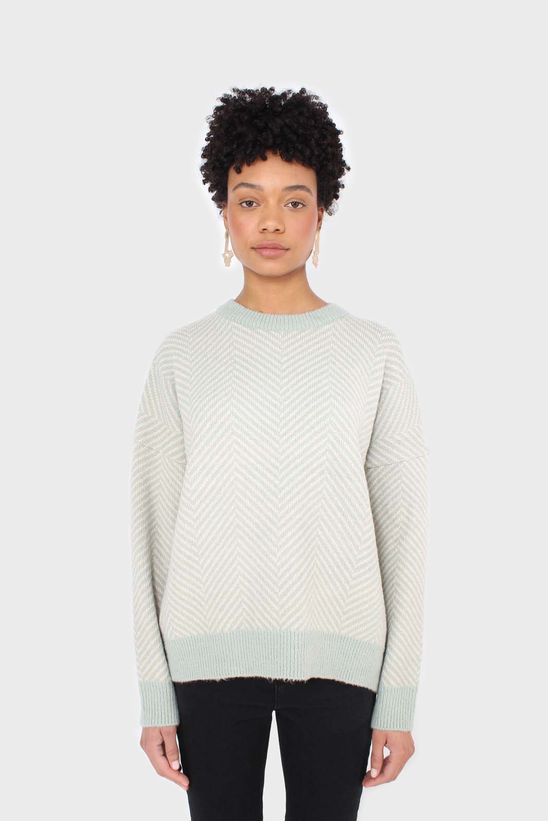 Mint herringbone fitted crew neck jumper