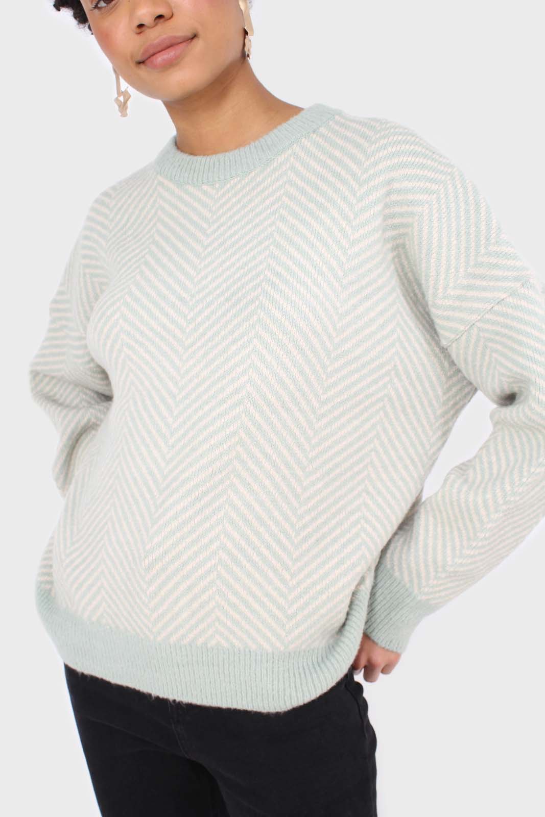 Mint herringbone fitted crew neck jumper