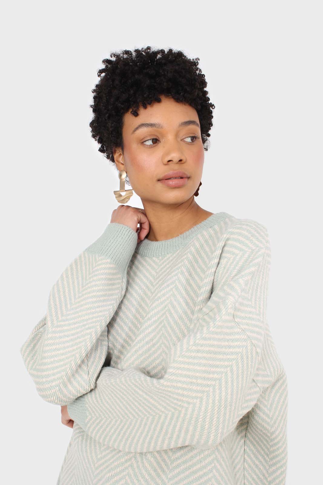 Mint herringbone fitted crew neck jumper