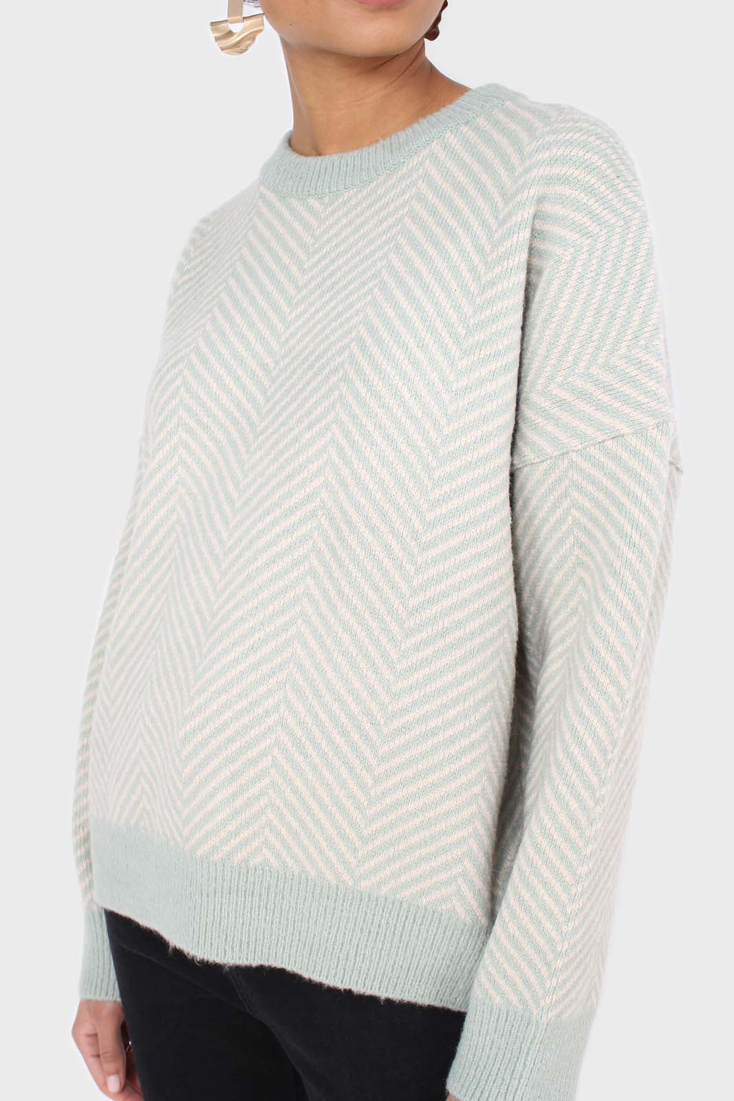 Mint herringbone fitted crew neck jumper