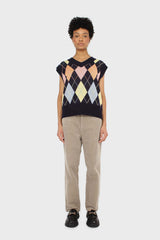 Navy and pastel multicoloured argyle sweater vest