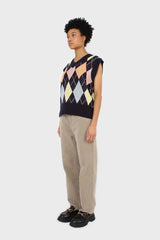 Navy and pastel multicoloured argyle sweater vest