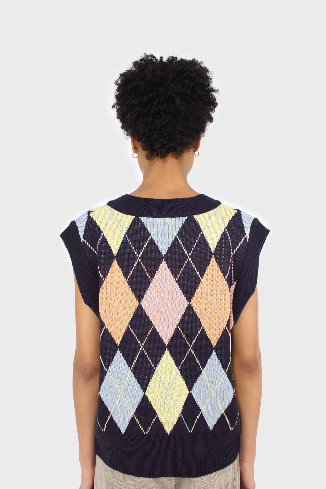Navy and pastel multicoloured argyle sweater vest