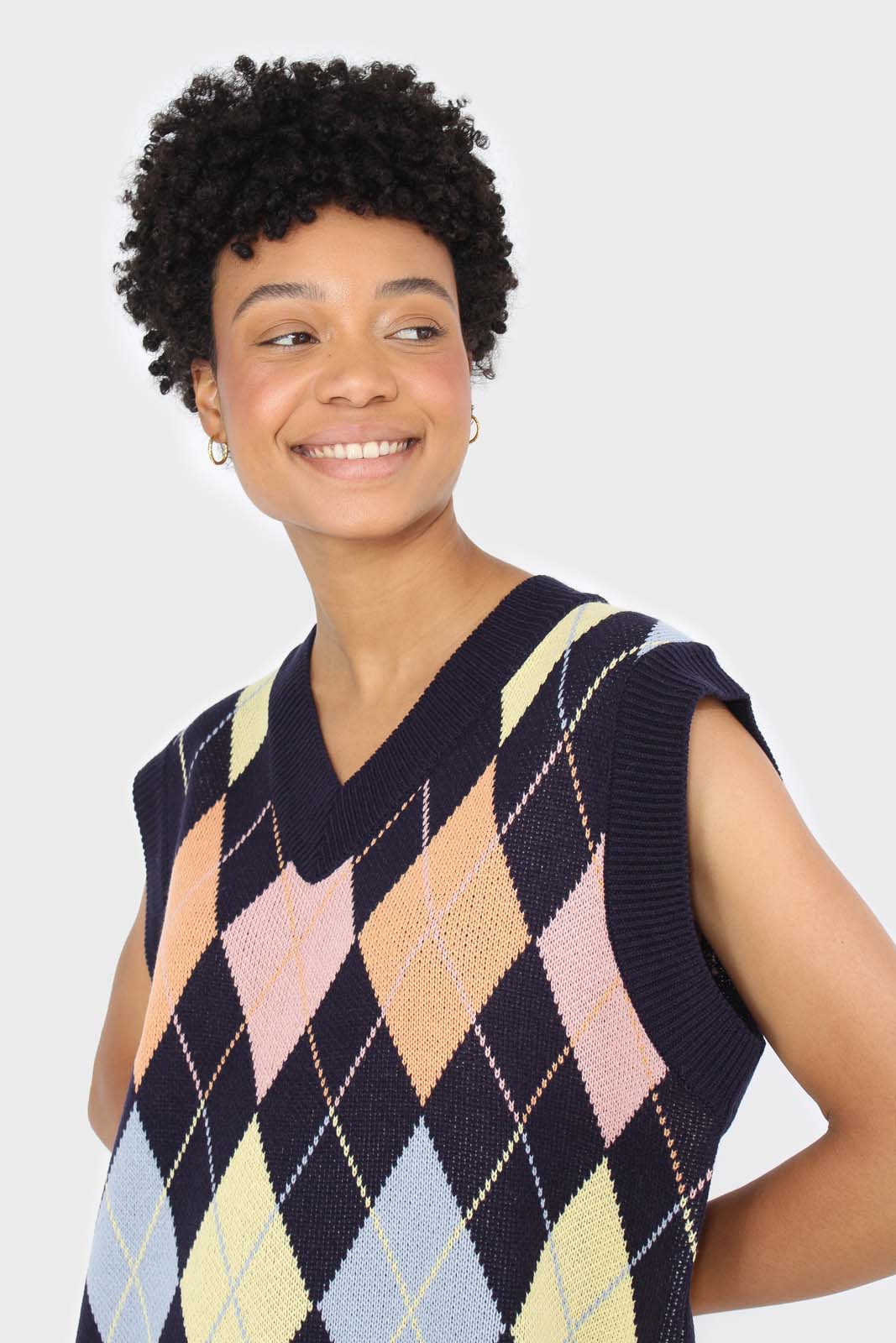 Navy and pastel multicoloured argyle sweater vest
