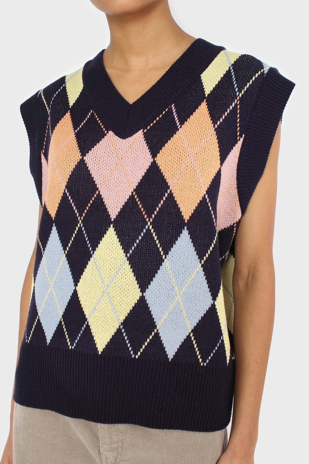 Navy and pastel multicoloured argyle sweater vest