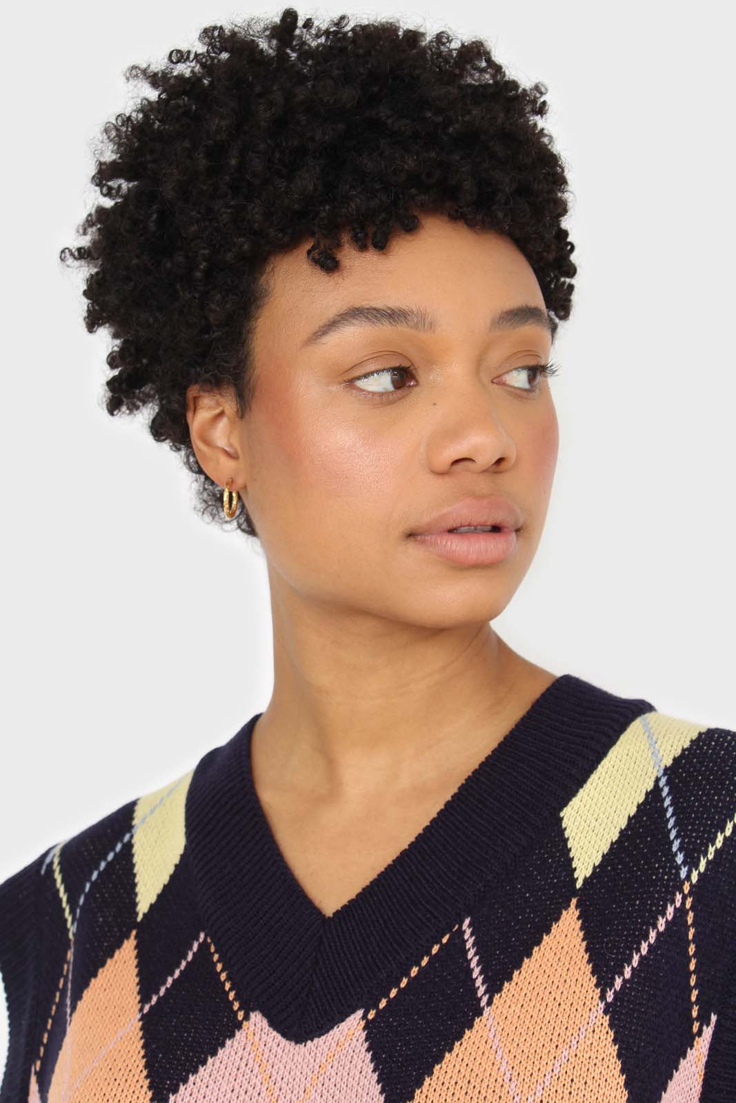 Navy and pastel multicoloured argyle sweater vest