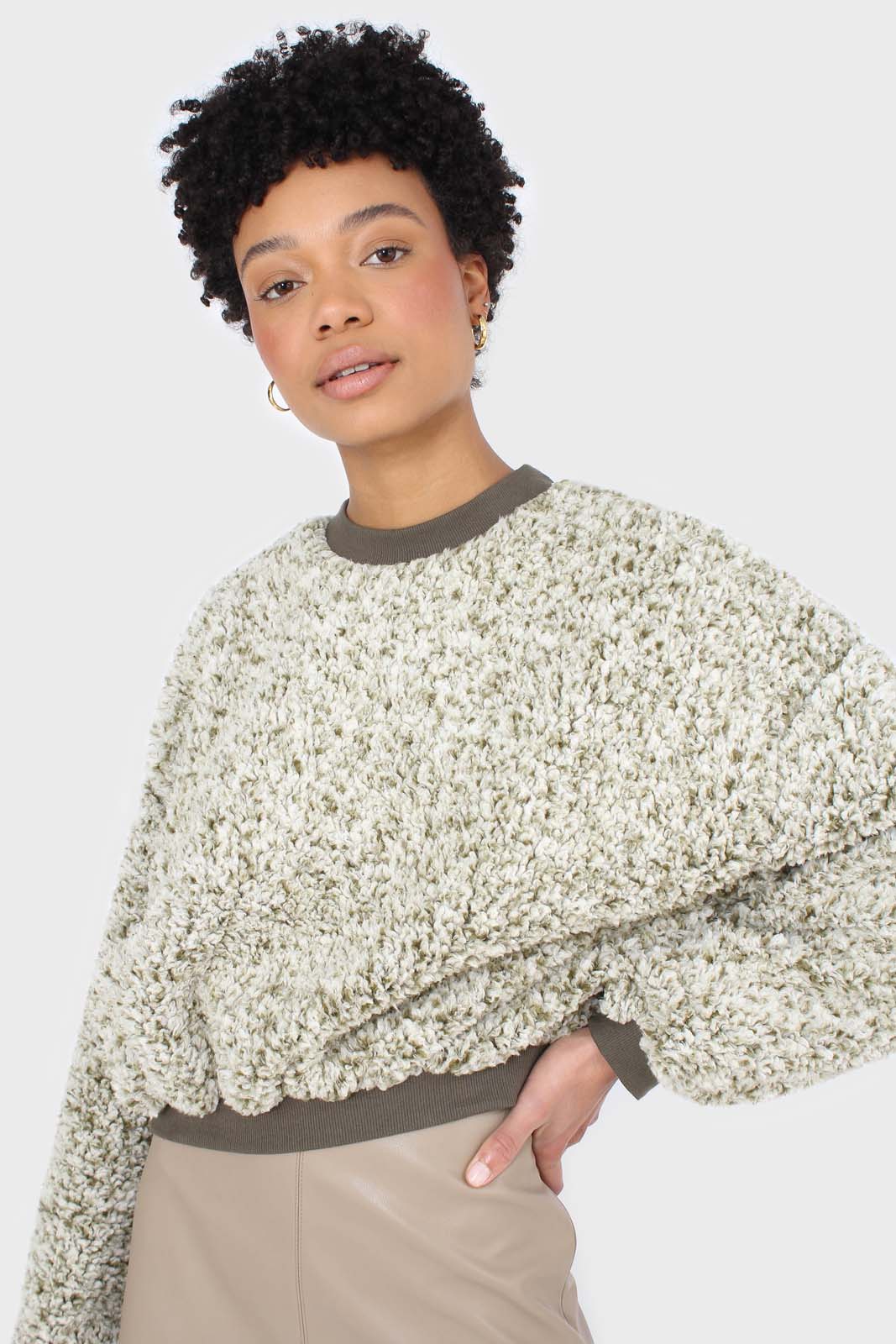 Khaki teddy cropped sweatshirt