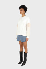 Ivory and beige faux fur sleeved sweatshirt