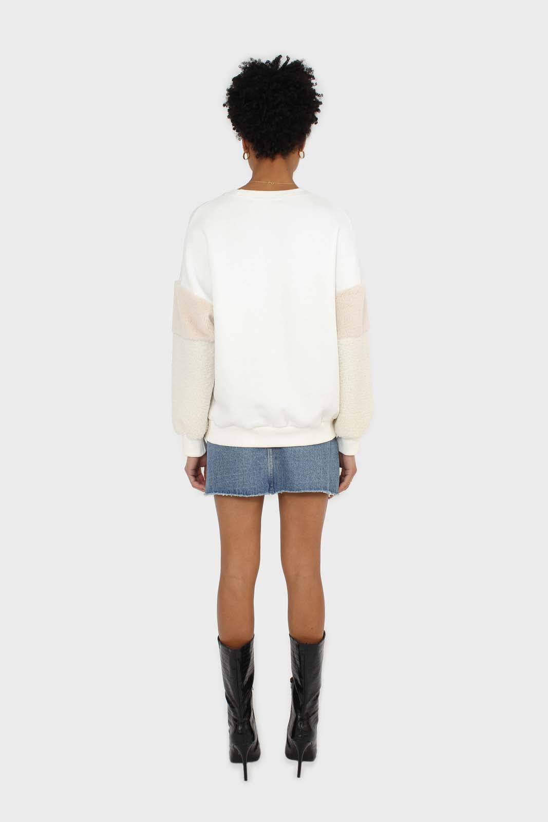 Ivory and beige faux fur sleeved sweatshirt