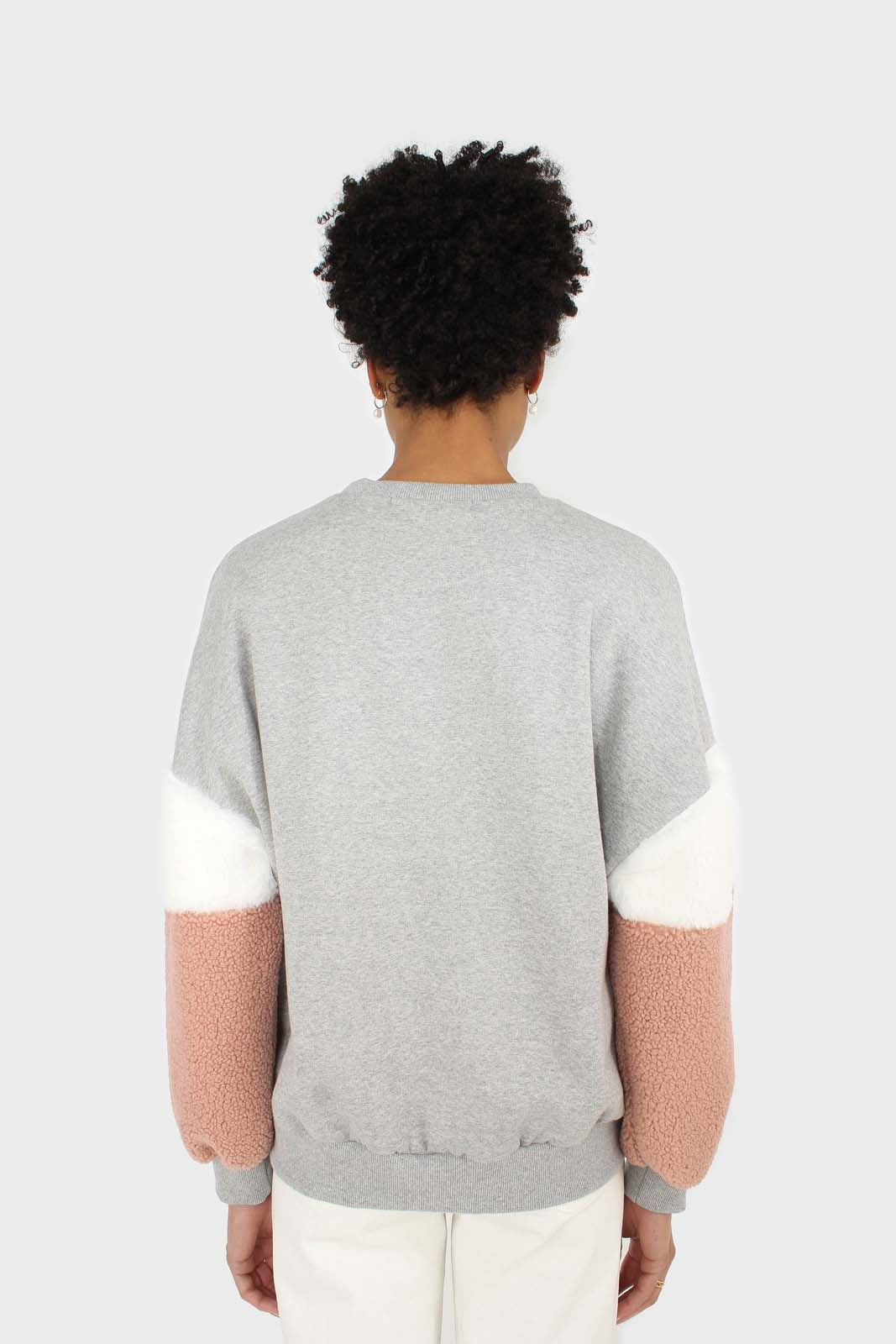 Grey and pink faux fur sleeved sweatshirt