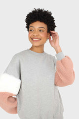 Grey and pink faux fur sleeved sweatshirt
