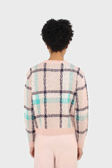 Baby pink and teal checked crew neck jumper