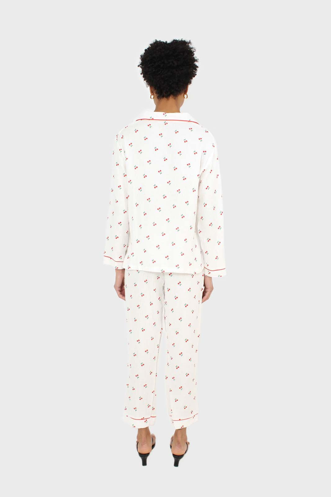 Ivory and red cherry pajama top and trousers set