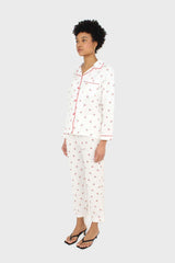 Ivory and red cherry pajama top and trousers set