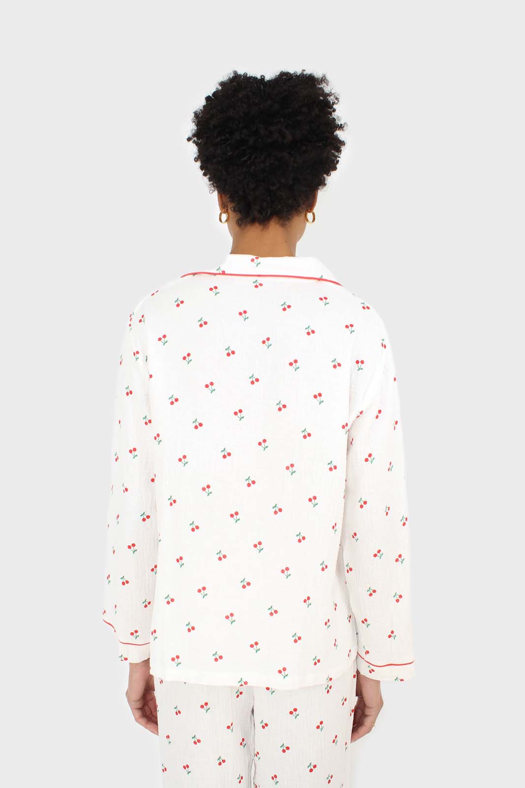 Ivory and red cherry pajama top and trousers set