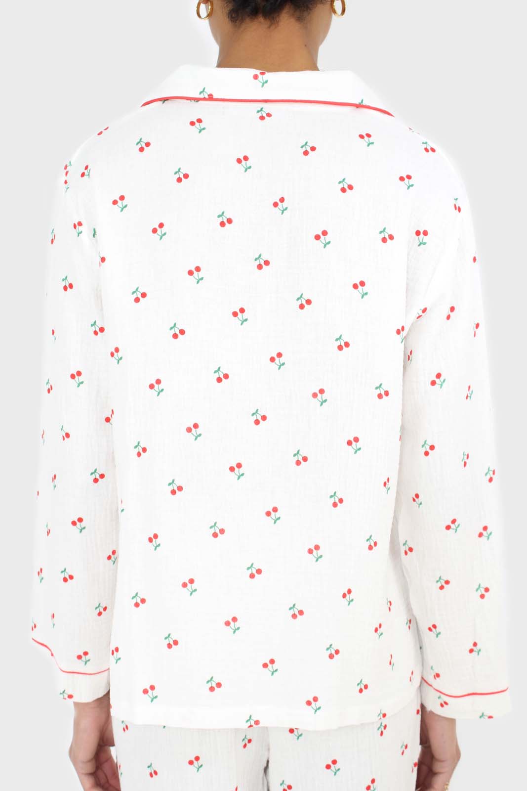 Ivory and red cherry pajama top and trousers set