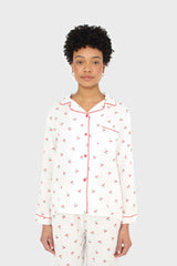 Ivory and red cherry pajama top and trousers set