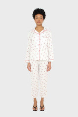 Ivory and red cherry pajama top and trousers set