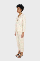 Ivory and pink floral pajama top and trousers set