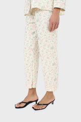 Ivory and pink floral pajama top and trousers set