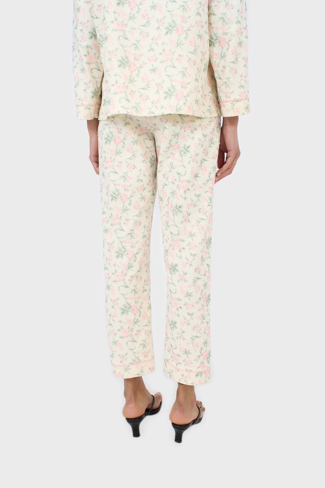 Ivory and pink floral pajama top and trousers set
