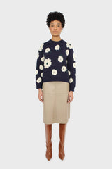 Navy and white floral crew neck jumper
