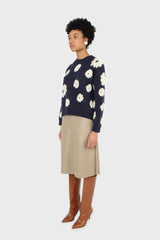 Navy and white floral crew neck jumper