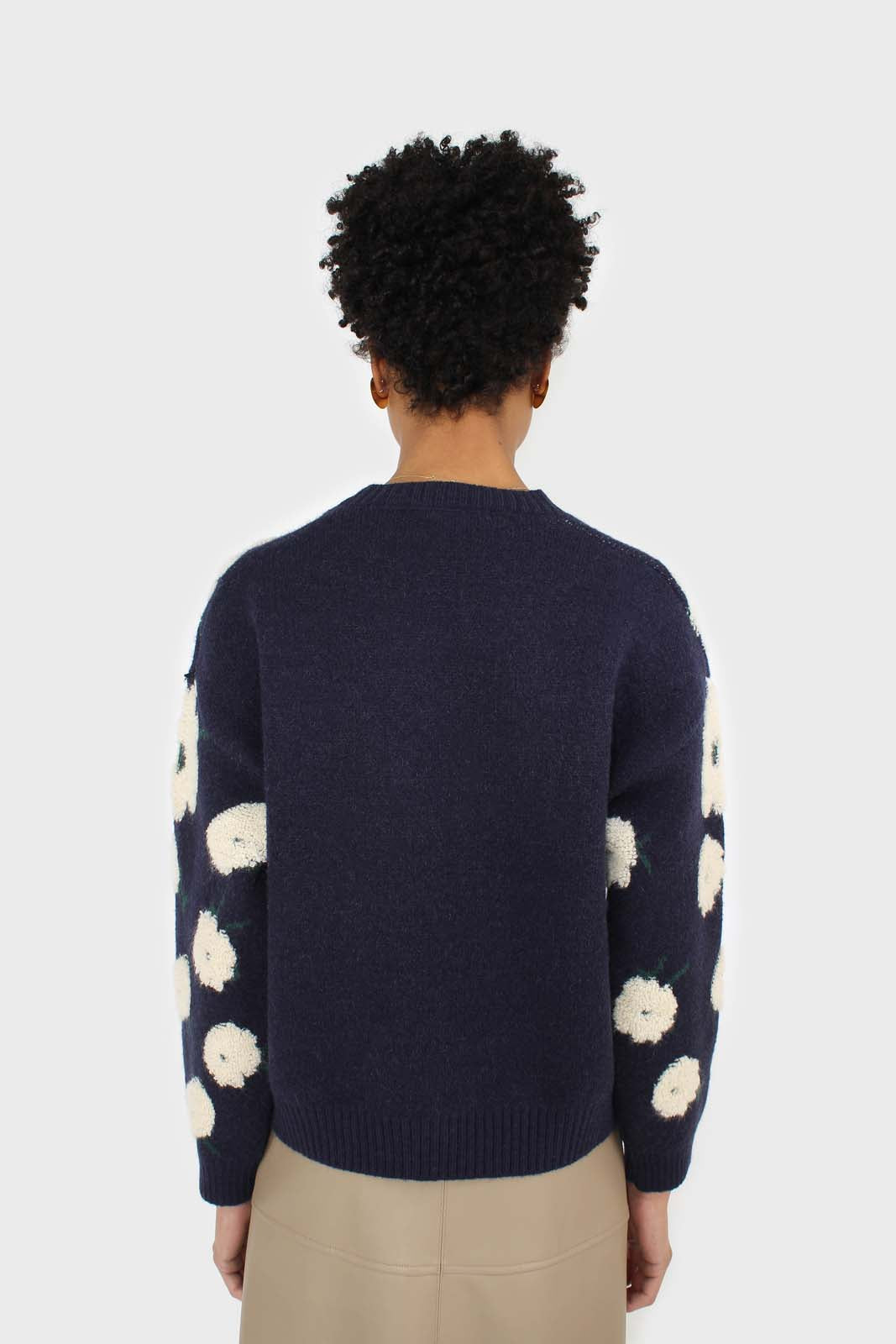 Navy and white floral crew neck jumper