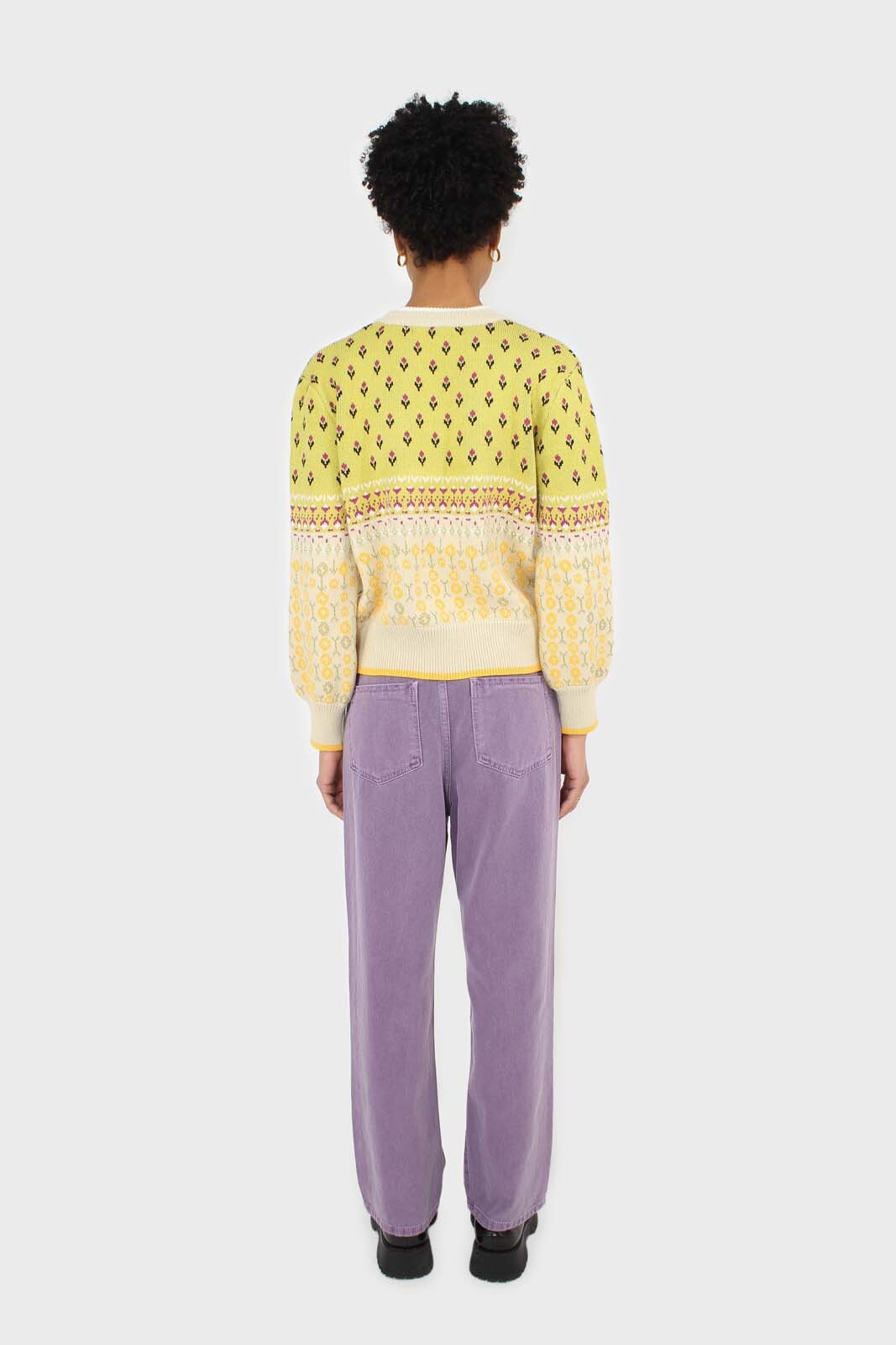 Yellow floral contrast colourblock jumper