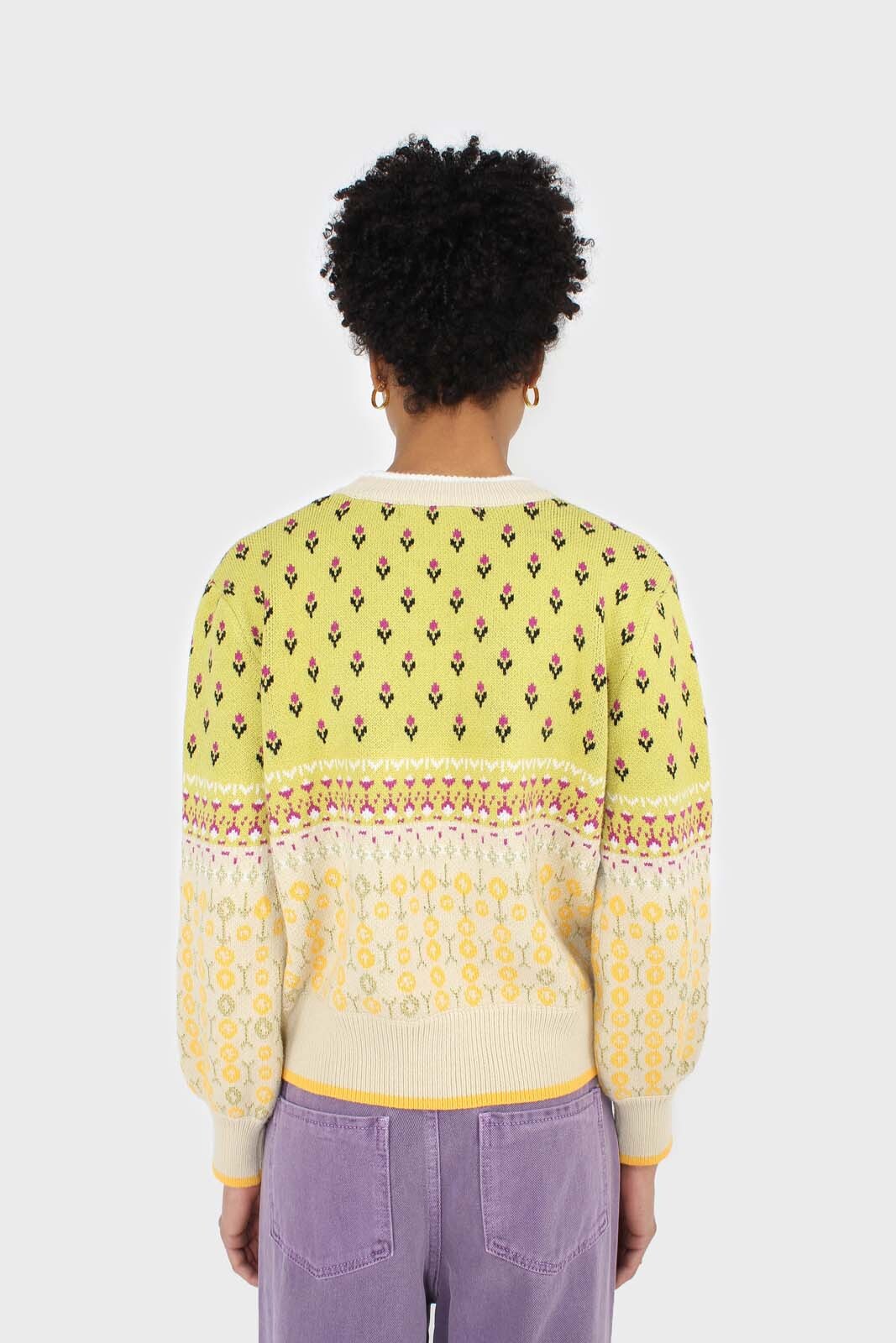 Yellow floral contrast colourblock jumper