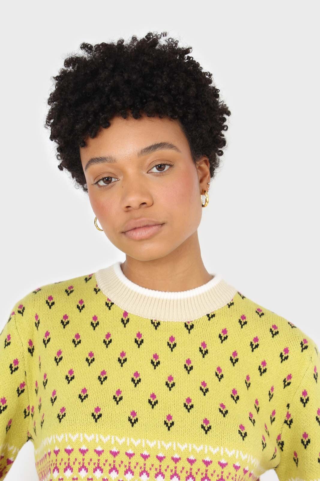 Yellow floral contrast colourblock jumper
