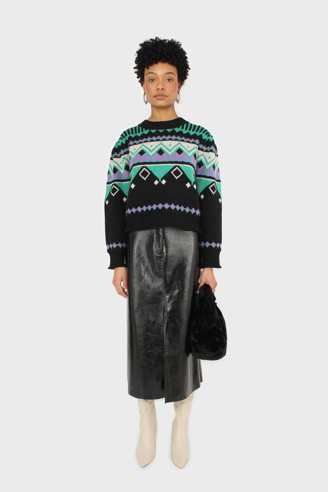 Black zig zag puff sleeved jumper