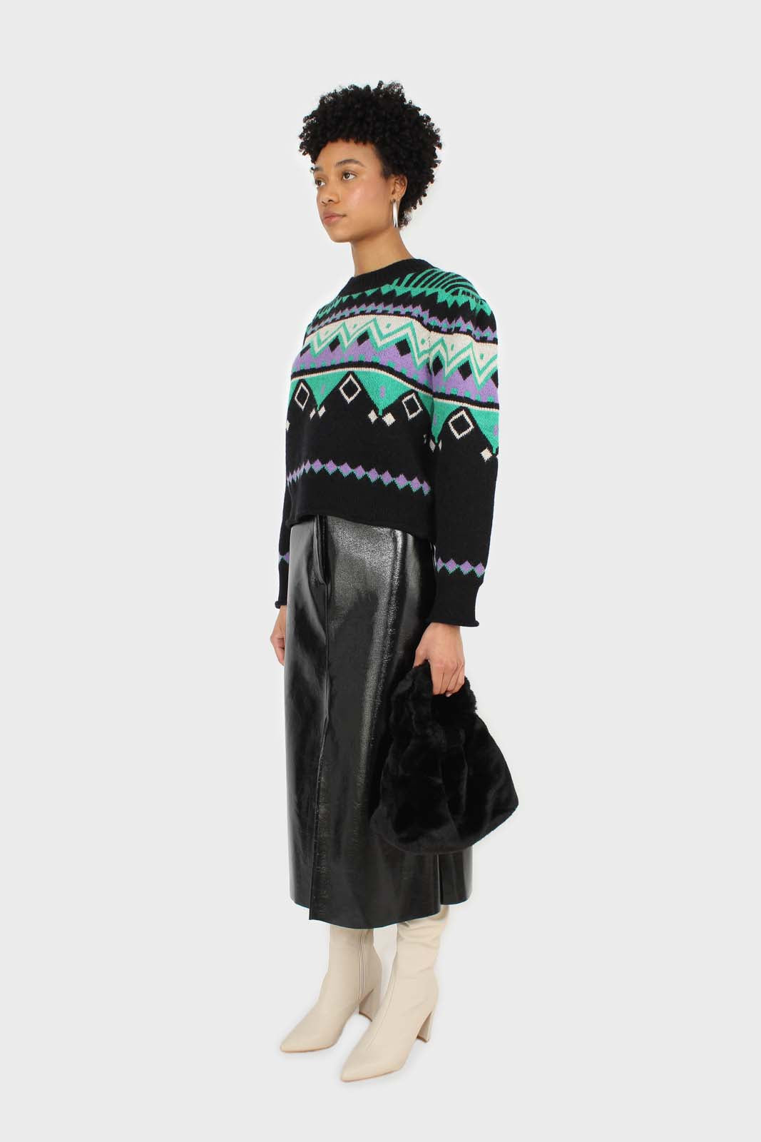 Black zig zag puff sleeved jumper