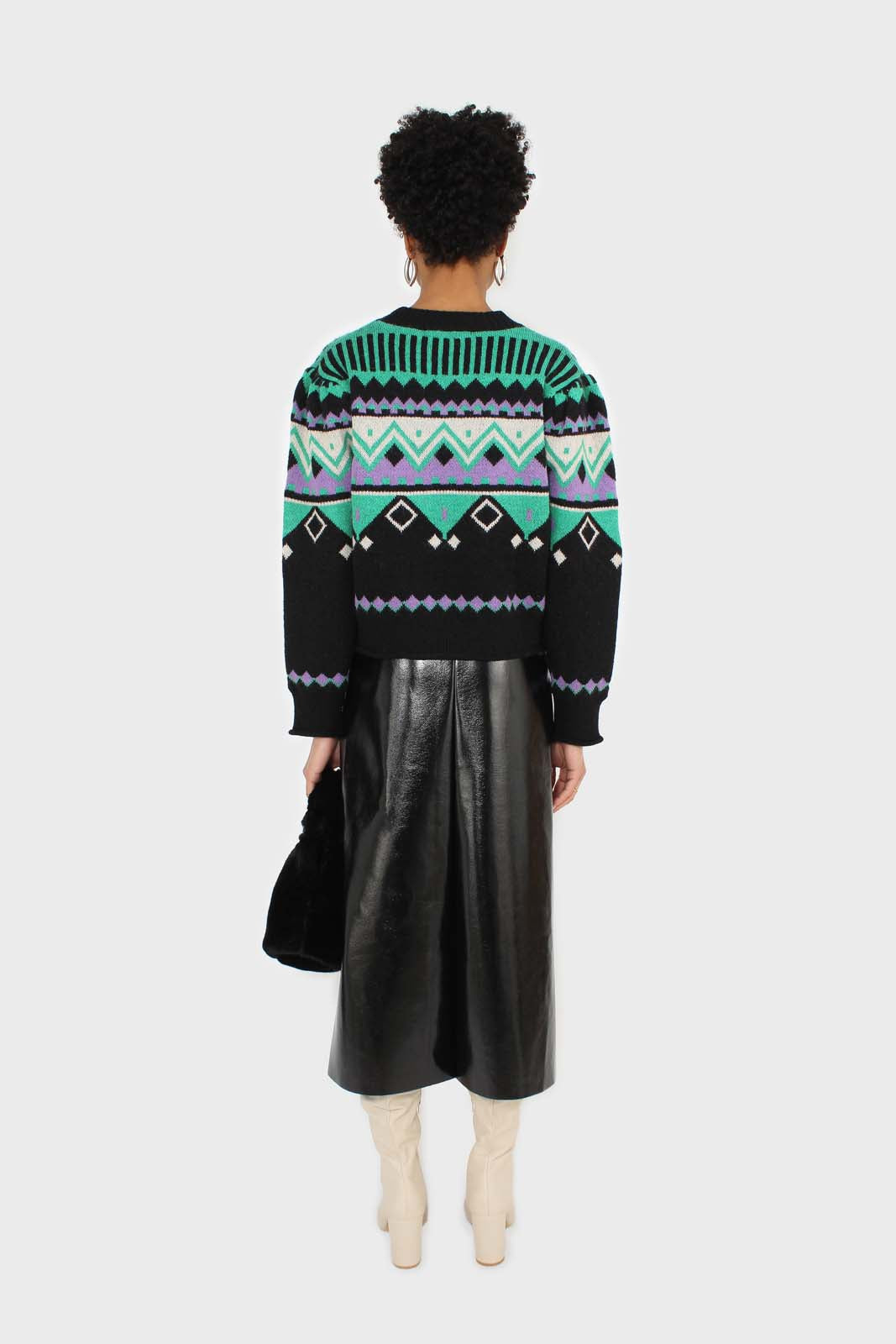 Black zig zag puff sleeved jumper