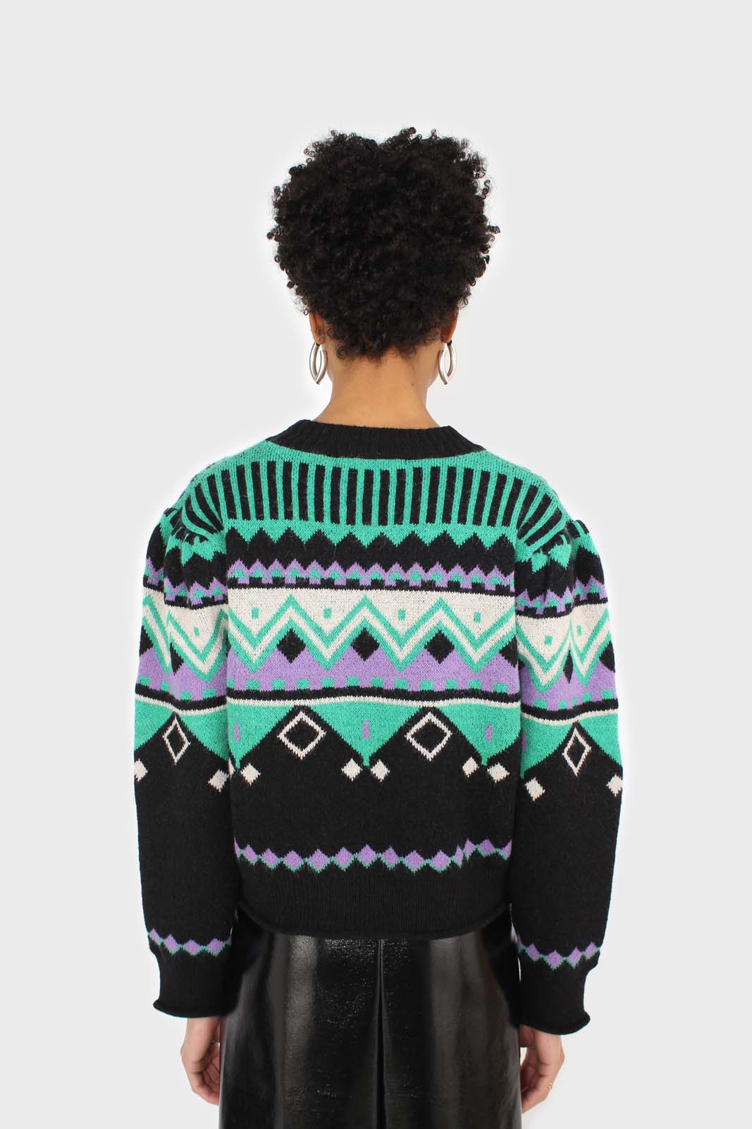 Black zig zag puff sleeved jumper