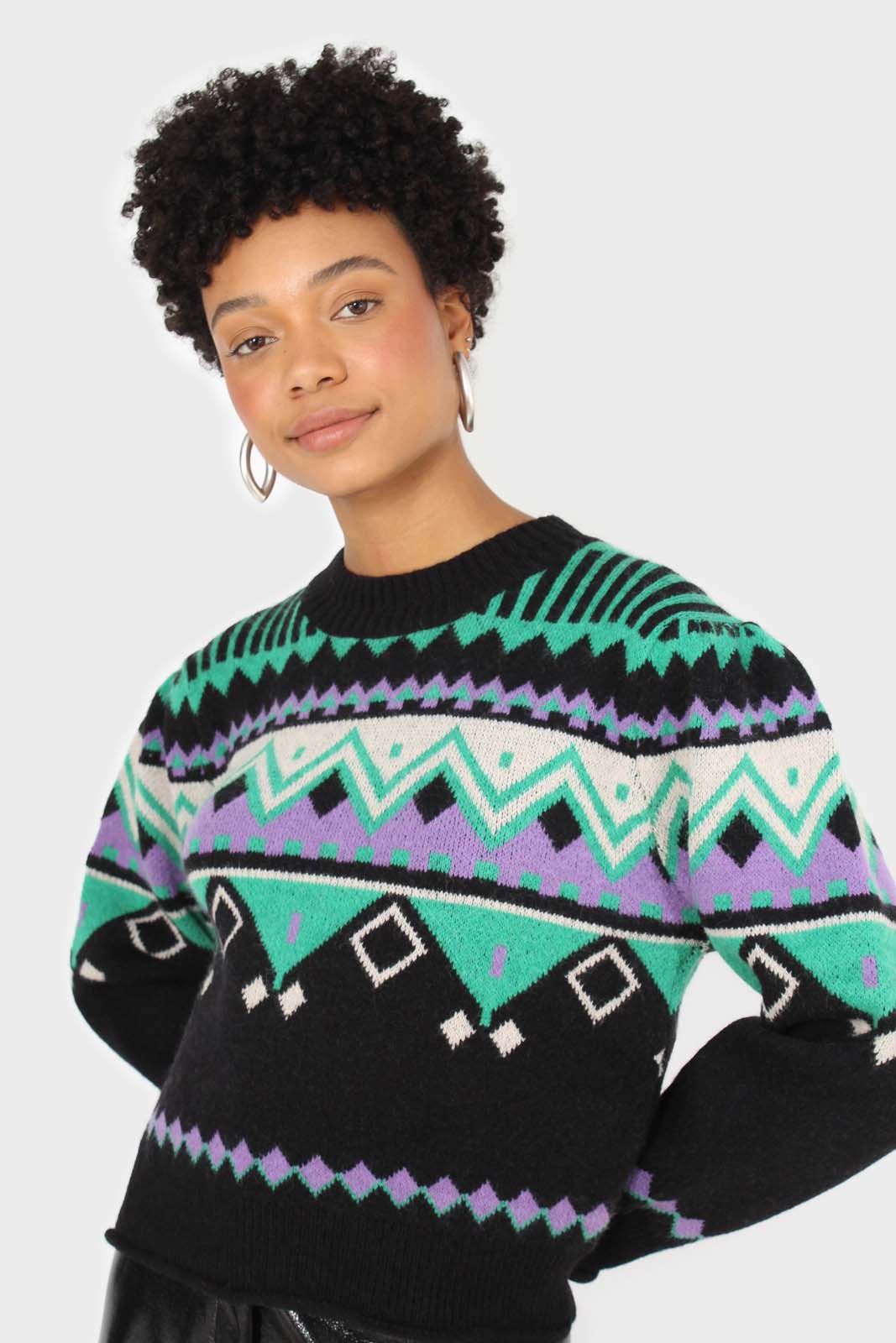 Black zig zag puff sleeved jumper