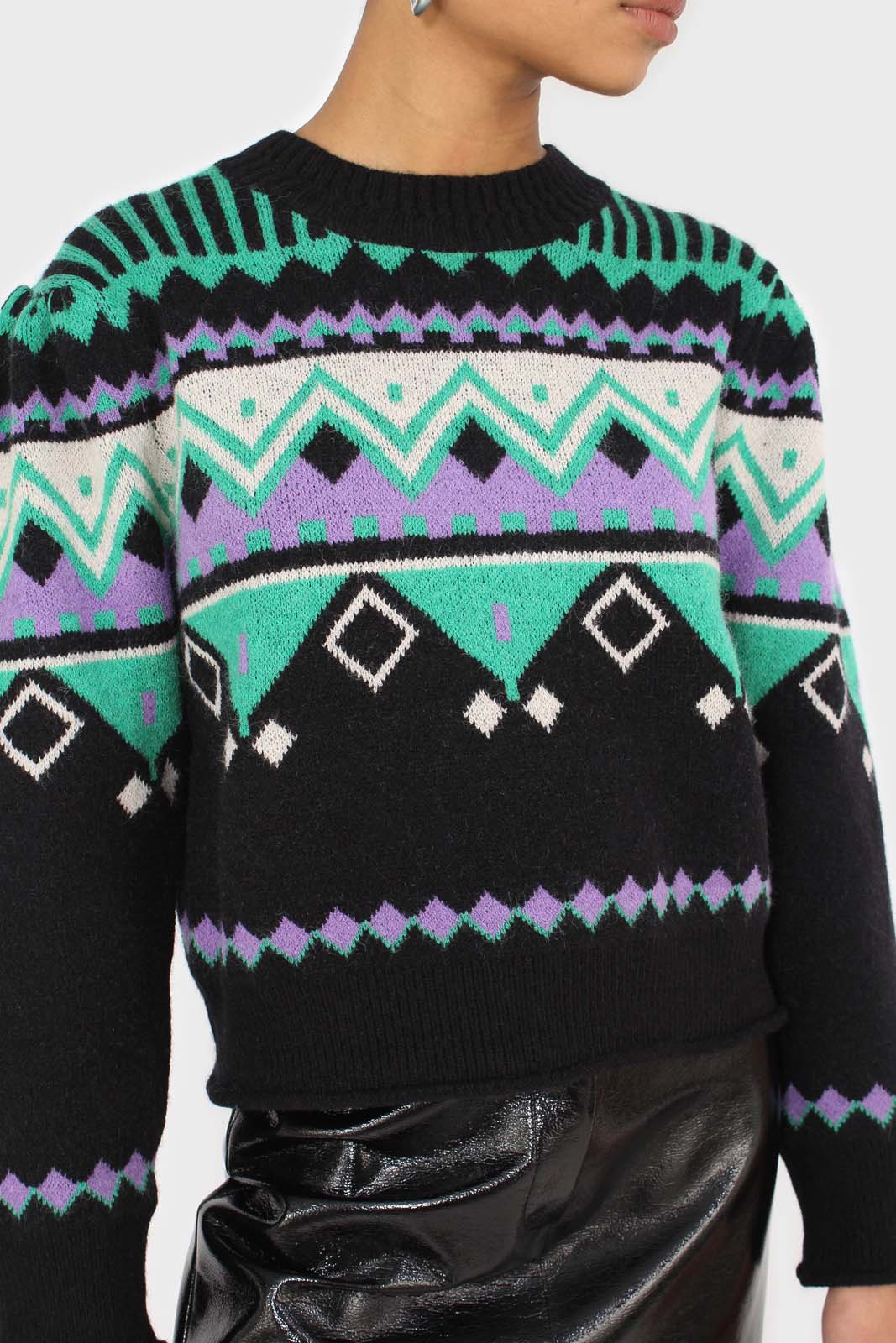 Black zig zag puff sleeved jumper